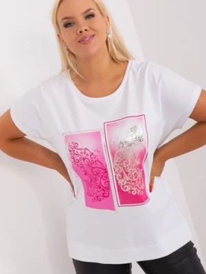 Zdjęcie produktu Biało-różowa bluzka plus size z nadrukiem RELEVANCE