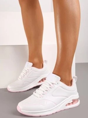 Zdjęcie produktu Biało-Różowe Sneakersy przed Kostkę z Podeszwą Typu Air z Imitacji Skóry Ialoella