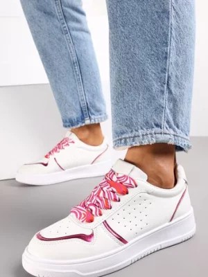 Zdjęcie produktu Biało-Różowe Sneakersy z Kolorowymi Sznurówkami i Metalicznymi Wstawkami Lania
