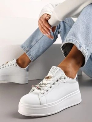 Zdjęcie produktu Biało-Srebrne Sneakersy na Platformie Ozdobione Odpinanymi Aplikacjami z Cyrkonii Neishi