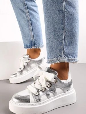 Zdjęcie produktu Biało-Srebrne Sneakersy na Platformie Schiltes