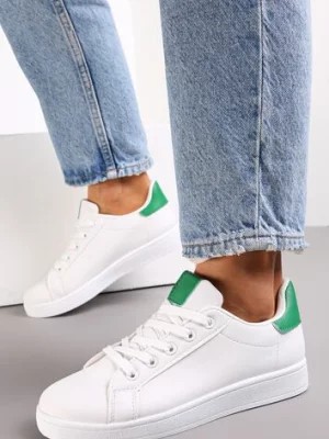 Zdjęcie produktu Biało-Zielone Sneakersy Przed Kostkę na Płaskiej Podeszwie Berata