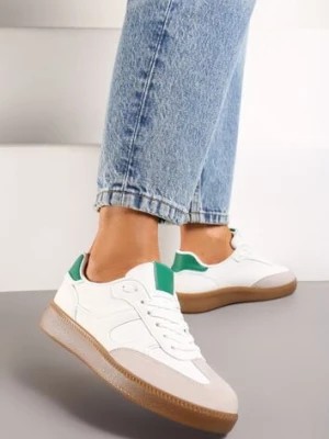 Zdjęcie produktu Biało-Zielone Sneakersy w Stylu Kultowych Tenisówek z Kauczukową Podeszwą Poseiama