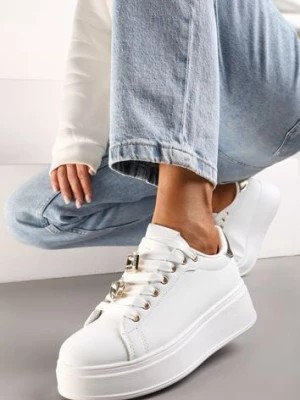 Zdjęcie produktu Biało-Złote Sneakersy na Platformie z Metalicznymi Ozdobami Tranquilla