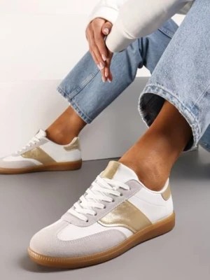 Zdjęcie produktu Biało-Złote Sneakersy Tenisówki z Klasycznym Sznurowaniem Norio
