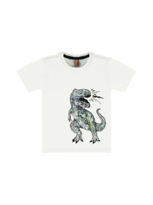 Zdjęcie produktu Biały bawełniany t-shirt chłopięcy z dinozaurem Up Baby