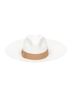 Zdjęcie produktu Biały słomkowy kapelusz z kokardą Borsalino