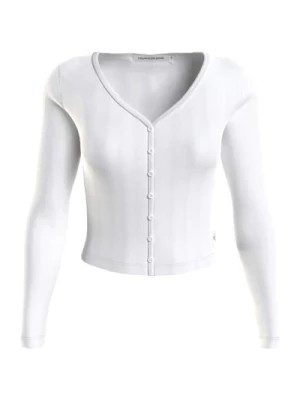 Zdjęcie produktu Biały Sweter z Guzikami w Wzór Żakardowy Calvin Klein Jeans
