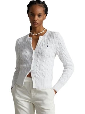 Zdjęcie produktu Biały Sweter z Wzorem Kablowym z Bawełny z Okrągłym Dekoltem Ralph Lauren