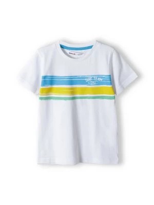 Zdjęcie produktu Biały t-shirt niemowlęcy z bawełny z nadrukiem Minoti