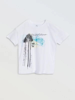 Zdjęcie produktu Biały t-shirt z kolorowymi nadrukami z przodu