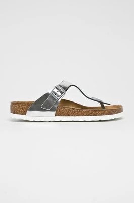 Zdjęcie produktu Birkenstock japonki skórzane Gizeh SFB damskie kolor srebrny na płaskim obcasie 1003674