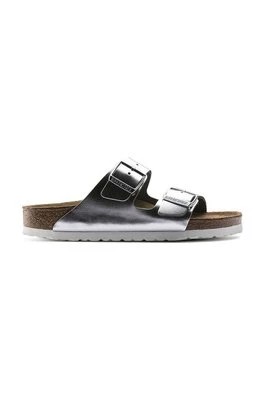 Zdjęcie produktu Birkenstock klapki skórzane Arizona damskie kolor srebrny