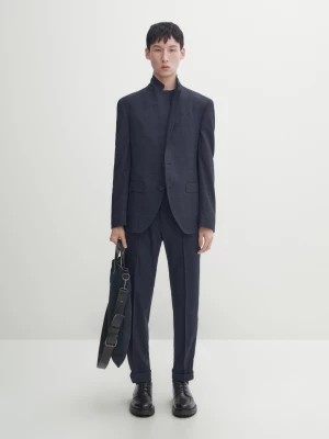 Zdjęcie produktu Blue Checked Wool Blend Suit Trousers - Granatowy - - Massimo Dutti - Mężczyzna