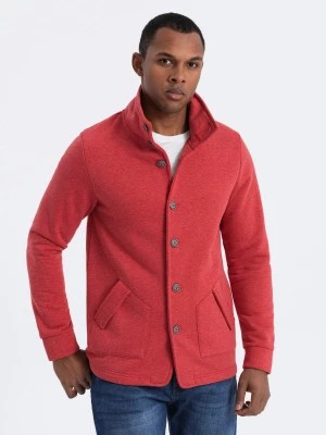 Zdjęcie produktu Bluza męska casual ze stójką zapinana na guziki - czerwony melanż V3 OM-SSZP-0171
 -                                    M