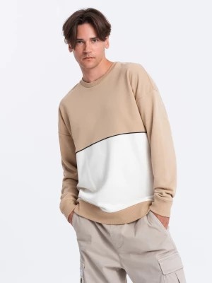 Zdjęcie produktu Bluza męska OVERSIZE z kontrastowym łączeniem kolorów - beżowa V2 OM-SSNZ-0130
 -                                    M