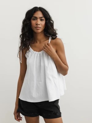 Zdjęcie produktu Bluzka BAWEŁNIANA z wiązaniem na ramionach w kolorze CLASSIC WHITE - DAFNE-M/L Marsala