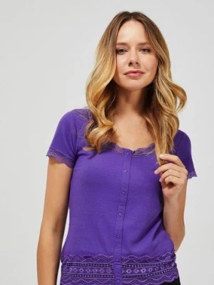 Zdjęcie produktu Bluzka damska fioletowa z koronką Moodo