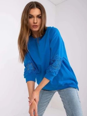 Zdjęcie produktu Bluzka damska z ozdobnymi rękawami - niebieska RUE PARIS