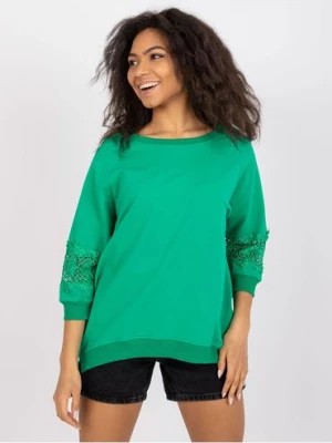 Zdjęcie produktu Bluzka damska ze zdobieniami na rękawach - zielona RUE PARIS