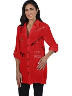 Zdjęcie produktu Bluzka Tunika z Metalicznym Nadrukiem Czerwona Frank Lyman