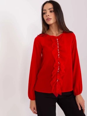 Zdjęcie produktu Bluzka wizytowa czerwony elegancki elegancka dekolt okrągły rękaw 3/4 Merg