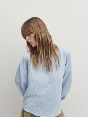 Zdjęcie produktu Bluzka Z Efektem Marszczenia I Ozdobnym Tyłem - Błękitny - - Massimo Dutti - Kobieta