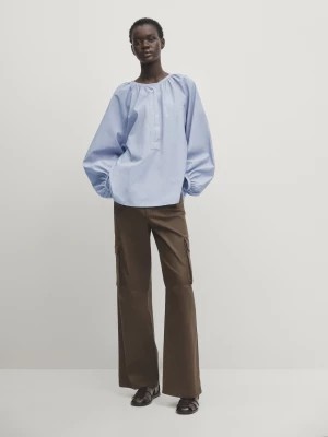 Zdjęcie produktu Bluzka Z Efektem Marszczenia - Niebieski - - Massimo Dutti - Kobieta