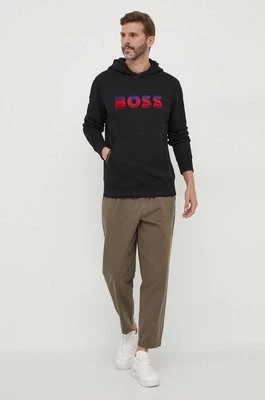 Zdjęcie produktu BOSS bluza bawełniana męska kolor czarny z kapturem z aplikacją
