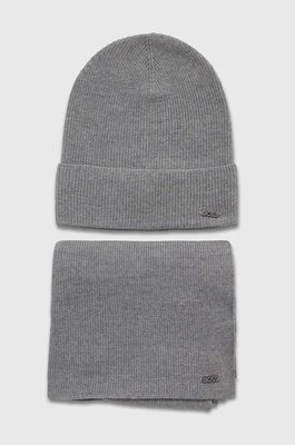 Zdjęcie produktu BOSS czapka i szalik wełniany kolor szary