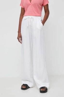 Zdjęcie produktu BOSS spodnie z domieszką lnu kolor beżowy proste high waist 50515737CHEAPER