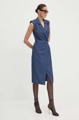 Zdjęcie produktu BOSS sukienka wełniana kolor niebieski midi dopasowana 50522612