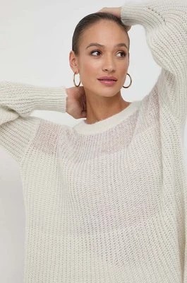 Zdjęcie produktu BOSS sweter wełniany damski kolor beżowy lekki