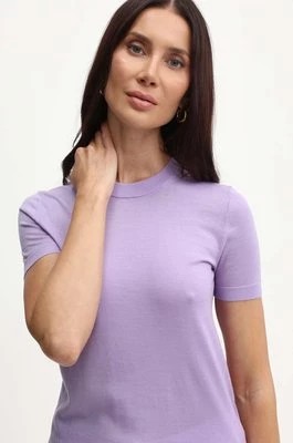 Zdjęcie produktu BOSS sweter wełniany damski kolor fioletowy lekki
