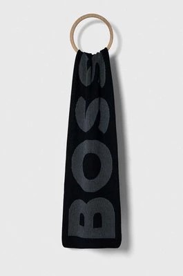 Zdjęcie produktu BOSS szalik z domieszką wełny kolor granatowy wzorzysty
