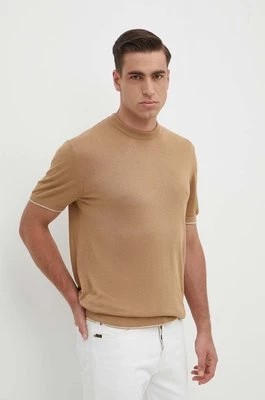 Zdjęcie produktu BOSS t-shirt lniany kolor beżowy gładki 50511757