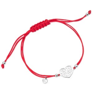 Zdjęcie produktu Bransoletka srebrna na czerwonym sznurku - serce - Hippie Hippie - Biżuteria YES