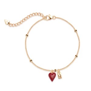 Zdjęcie produktu Bransoletka srebrna pozłacana pokryta czerwoną emalią - serce - Queen of Hearts Queen of Hearts - Biżuteria YES