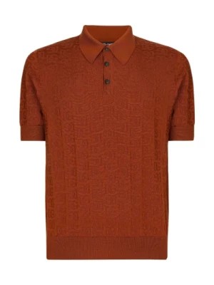 Zdjęcie produktu Brązowa jedwabna koszulka polo dla mężczyzn Dolce & Gabbana