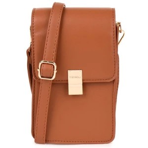 Zdjęcie produktu Brązowa Mała torebka damska na telefon mini listonoszka raportówka na ramię ekoskóra brązowy, beżowy Merg