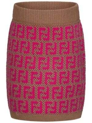 Zdjęcie produktu Brązowa Spódnica z Różowym Motywem FF Fendi