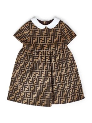 Zdjęcie produktu Brązowa Sukienka Dla Dziewczynki z Bawełnianym Mieszanką Fendi