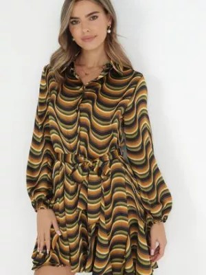 Zdjęcie produktu Brązowa Sukienka Koszulowa z Wiązanym Paskiem Zirahe
