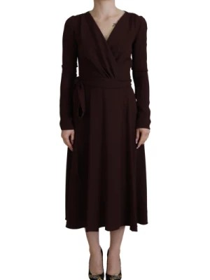 Zdjęcie produktu Brązowa Sukienka Ołówkowa z Długim Rękawem i Wiązaniem Dolce & Gabbana