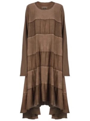 Zdjęcie produktu Brązowa Sukienka z Bawełny z Okrągłym Dekoltem UMA Wang