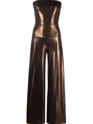 Zdjęcie produktu Brązowa Sukienka z Odkrytymi Ramionami i Szerokimi Nogawkami w Metalicznym Wykończeniu Norma Kamali