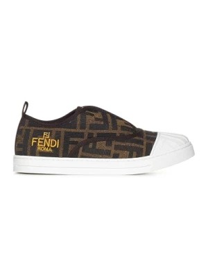 Zdjęcie produktu Brązowe Bawełniane Dziewczęce Sneakersy All-Over Fendi