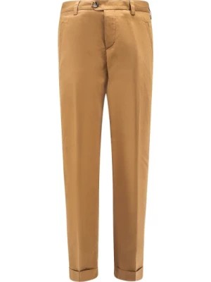 Zdjęcie produktu Brązowe lniane spodnie proste nogawki PT Torino