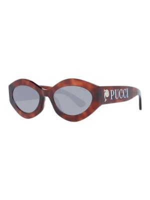 Zdjęcie produktu Brązowe Okrągłe Plastikowe Okulary Przeciwsłoneczne z Szarymi Soczewkami Emilio Pucci