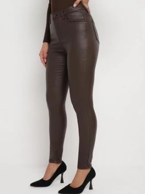 Zdjęcie produktu Brązowe Spodnie Skinny z Imitacji Skóry Daciss